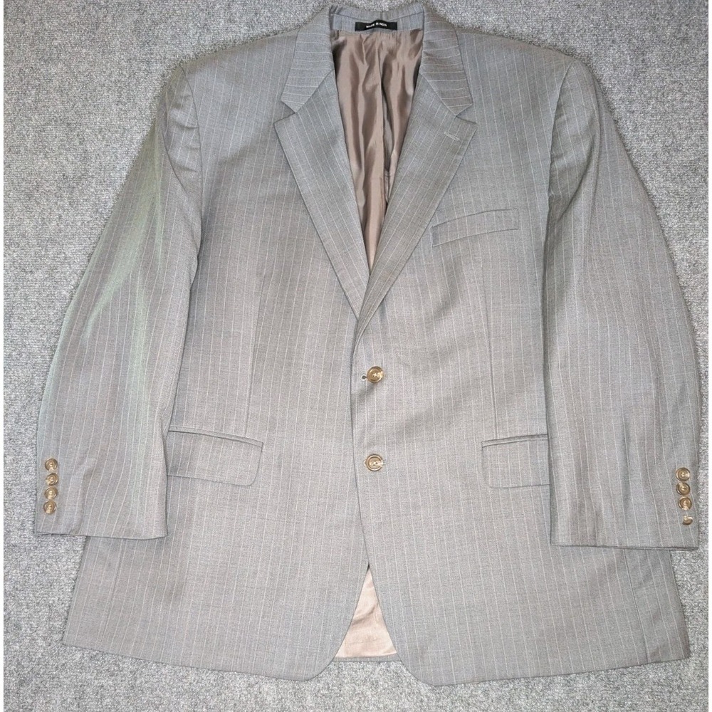 Lauren Ralph Lauren Mens Size 48R Gray Pinstripe 100% Wool Blazer BROKEN BUTTON